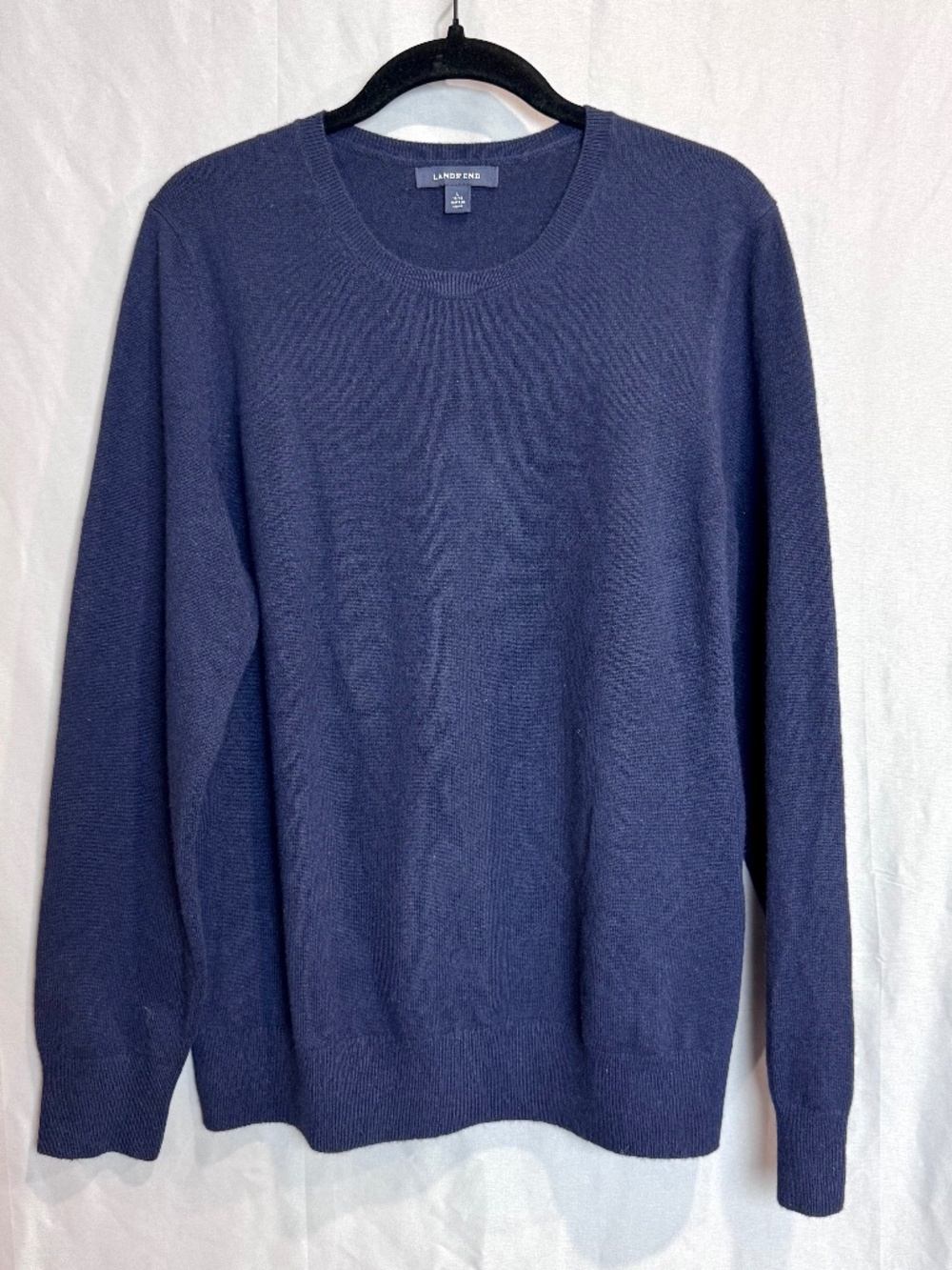 Ladies LANDS’ END 100% Cashmere Navy Blue Crewneck Pullover Sweater Size Large